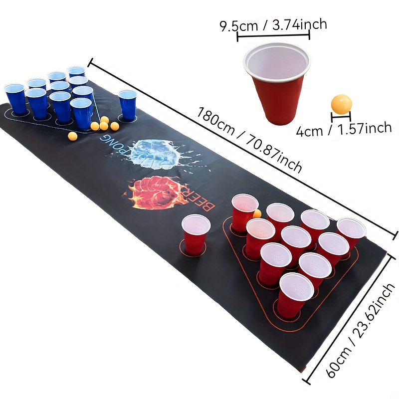 49-delige bordspelset met 1 speelmat, 24 gele pingpongballen, 12 rode bekers, 12 blauwe bekers – Perfect voor feestjes, teambuilding, bruiloften