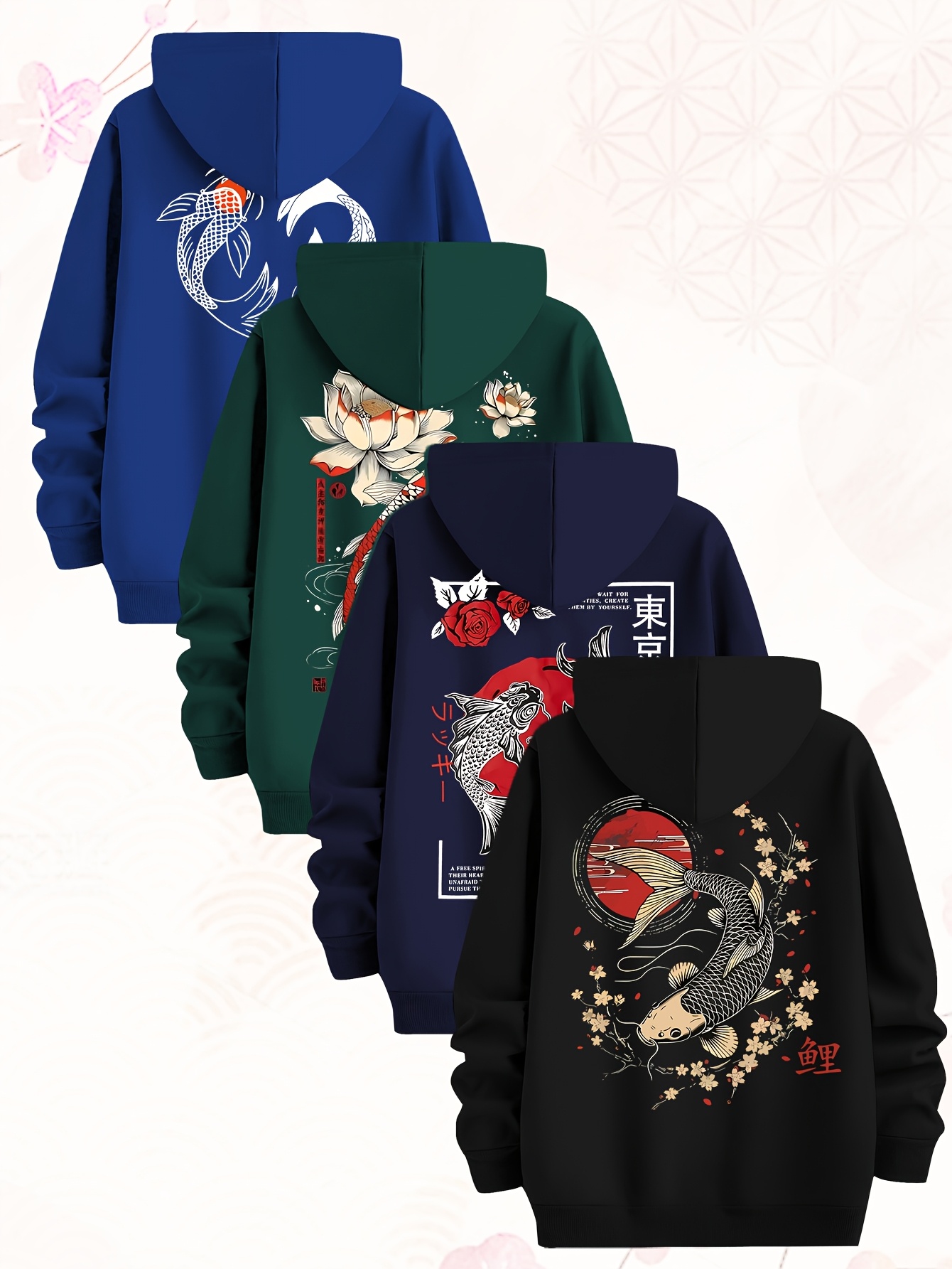 Carp Element Pattern Sweatshirt Four-Piece Men'S Hoodie, Made of Knitted Fabric, Casual Style, Fitted Hoodie Multi-Piece Set - Image 7