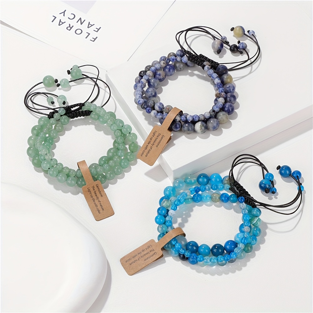 3pcs Natural Stone Beaded Bracelets for Women
