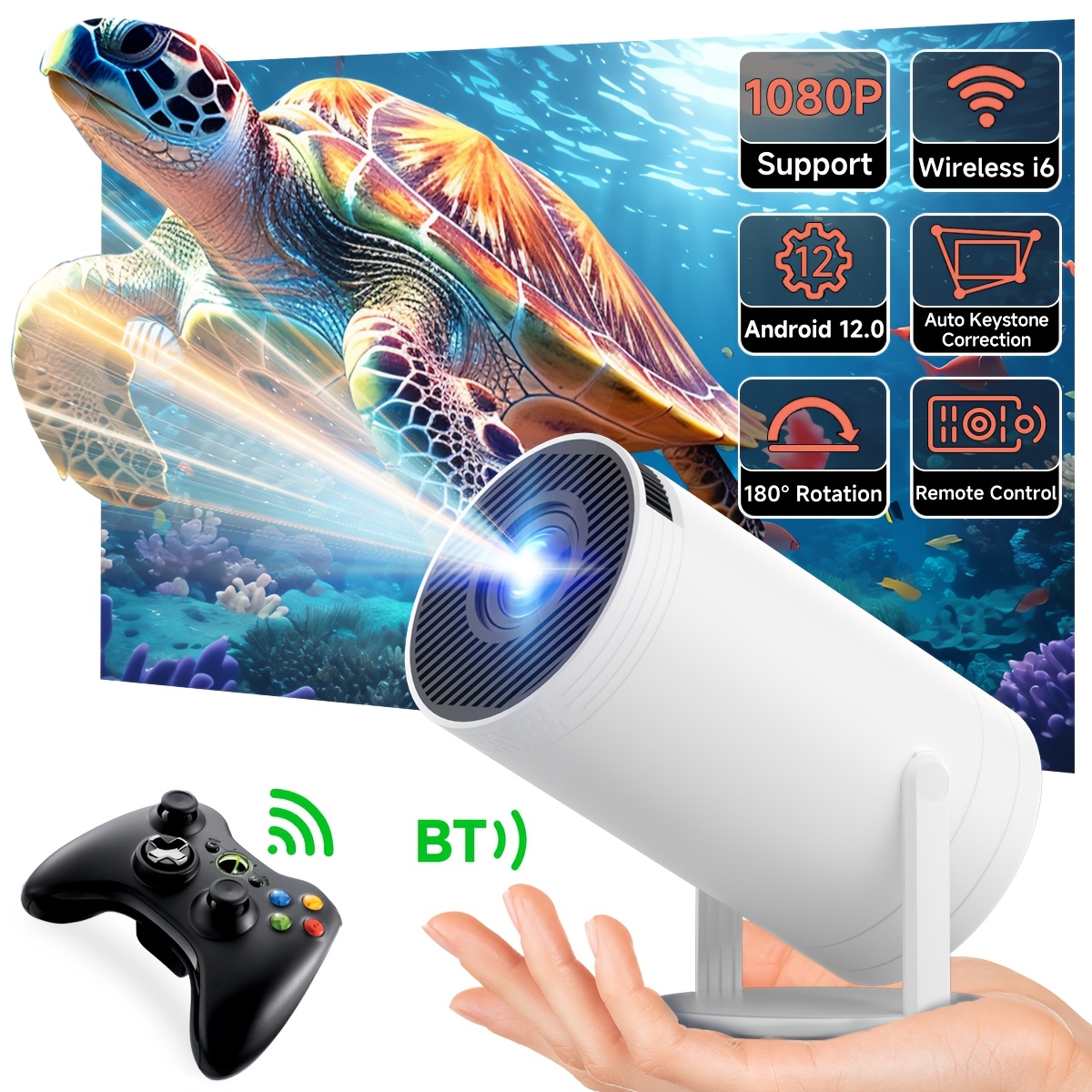 מקרן חכם מיני xya - 4k, תיקון אוטומטי, סיבוב °, wifi6 & wireless5.2, נייד לשימוש בבית ובמשרד, תואם לסמארטפונים/מחשבים ניידים/טלוויזיות hdtv פרטים 0