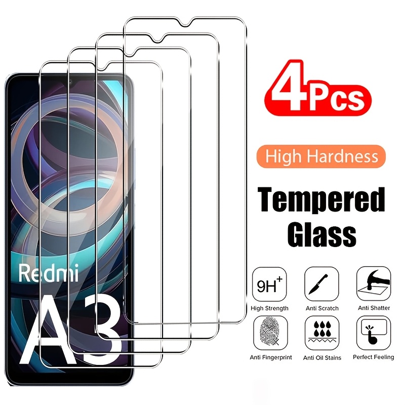 TEMU 4 piezas de cristal templado para XiaoMi Redmi A3 REDMI A 3, protector de pantalla antiarañazos, compatible con fundas, cristal transparente HD