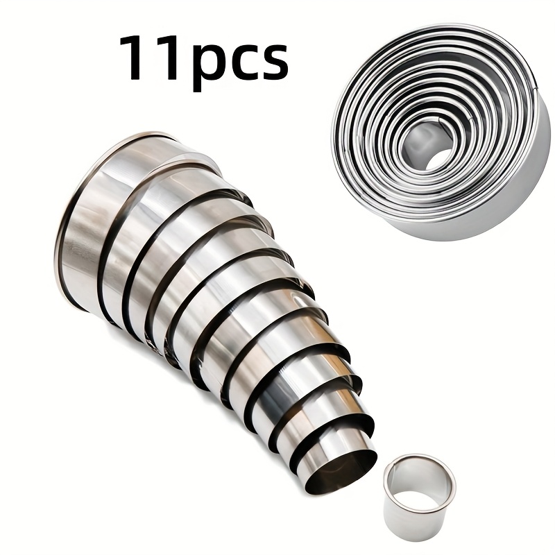 11pcs Round Cookie Cutter Set, 3cm Stainless Steel Doughnut Ring Mold For Baking And Pastry Cutting