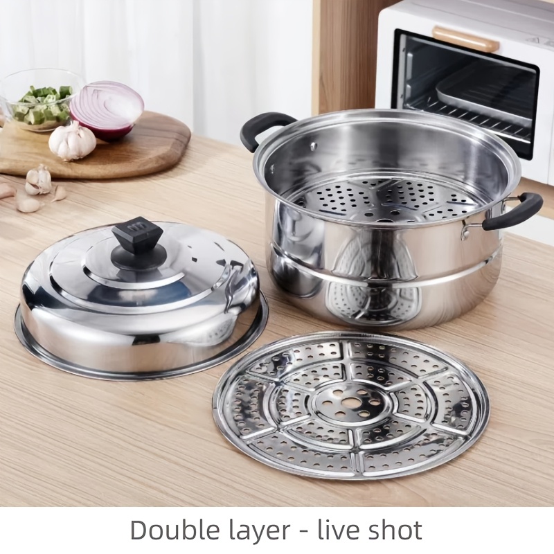 versatile stainless steel steamer pot with lid double layer induction compatible for buns   soup     no power needed details 6