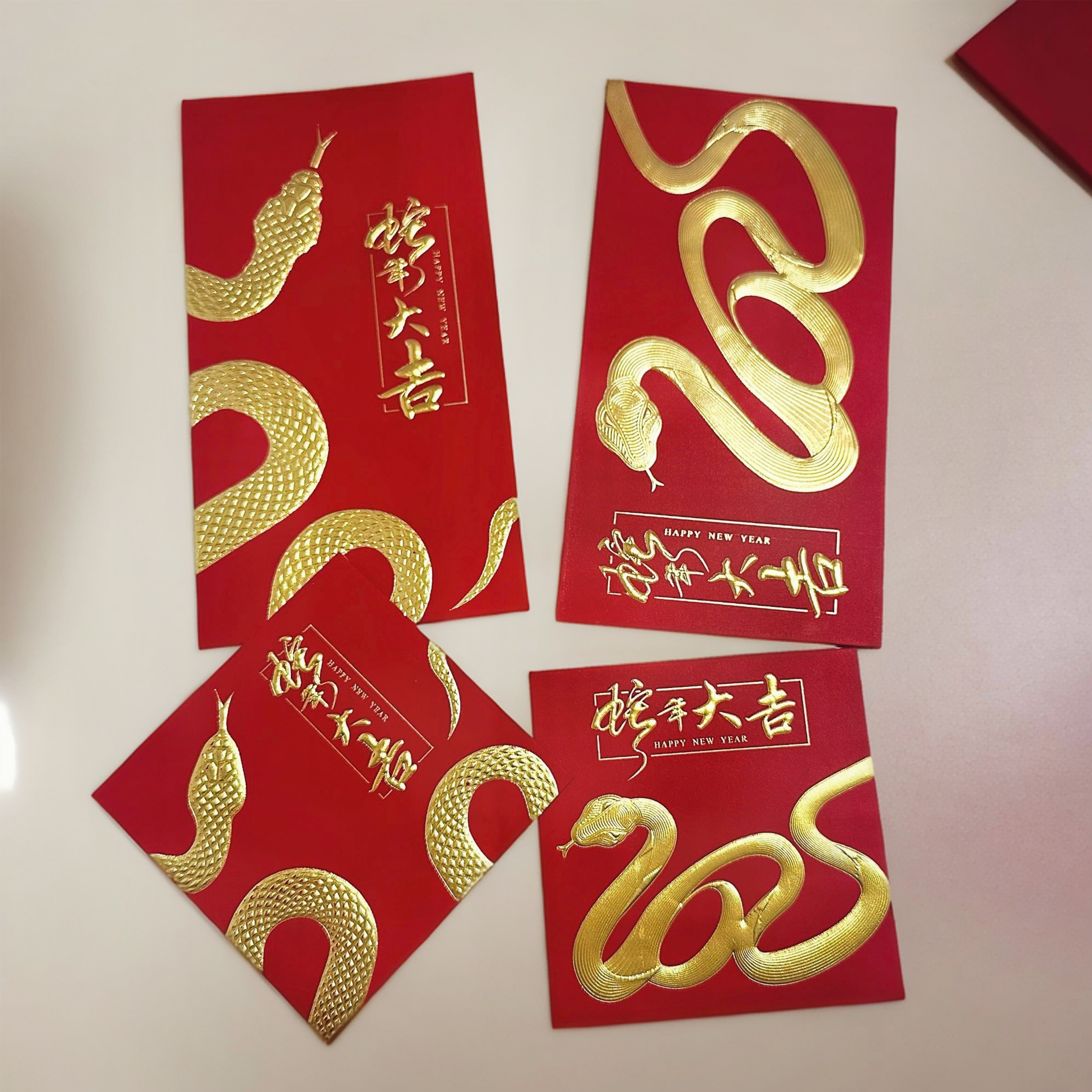 

10pcs 2025 Snake Chinese New Year Red Envelopes With Stamping, " And " Message - Paper, Gifting