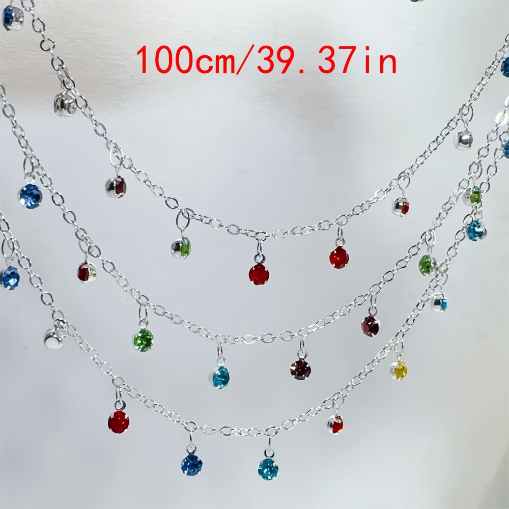 TEMU 1 Mètre Chaîne de Pendentif en Strass de Couleur Dopamine Dorée Argentée avec Gland, Chaîne en Cuivre, Collier, Bracelet, Accessoires de Bijoux,