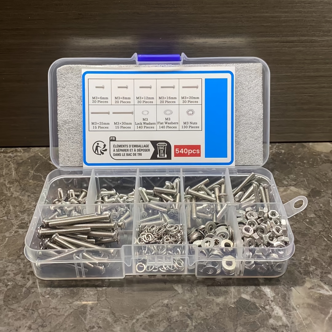 

[ ] 540pcs Steel Hex & Bolt Kit - M3 To M16 Locking Washers, Washers & For / Use