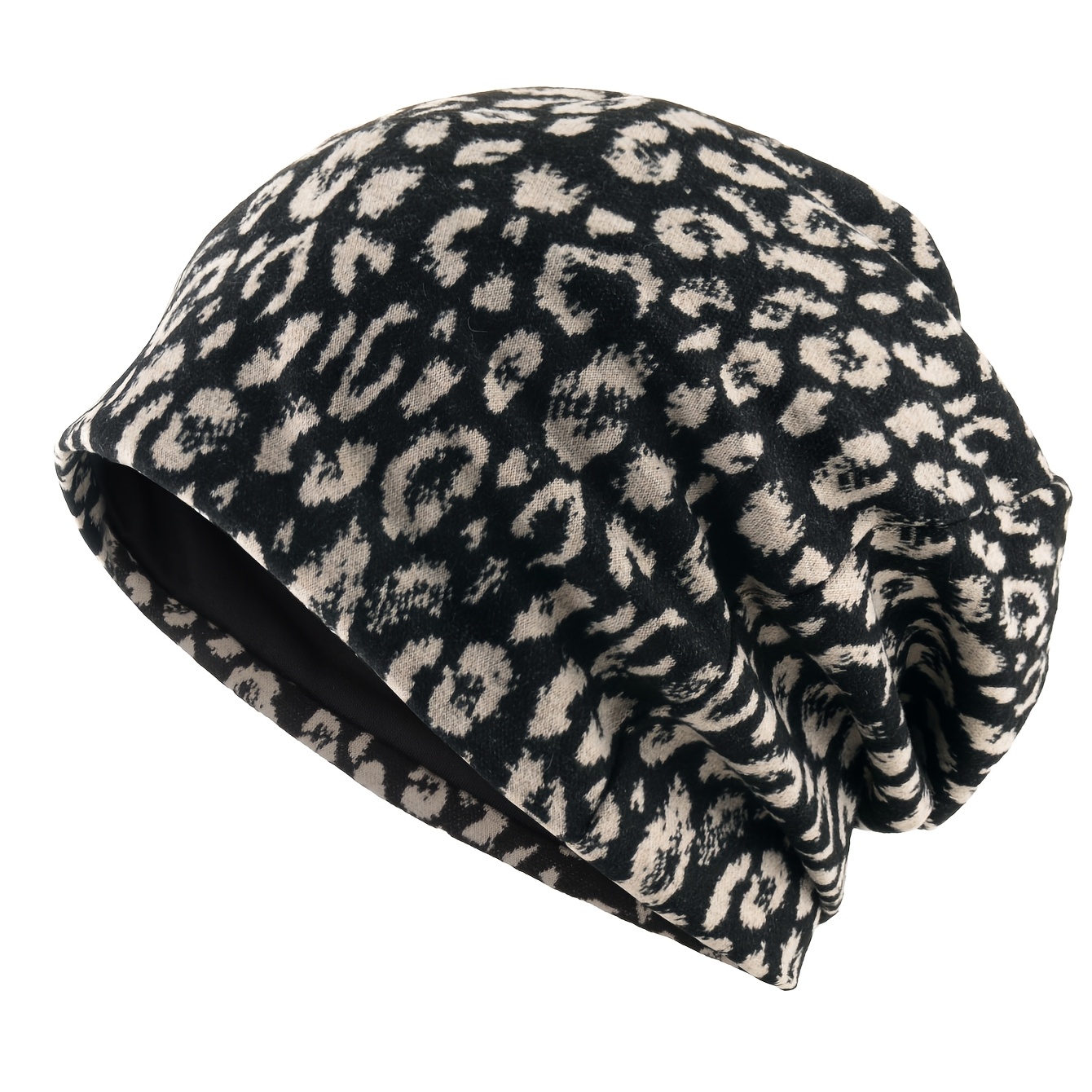 TEMU 1pc Women's Slouchy Beanie Leopard Print Hat, Autumn Winter Warm Brushed Cap, Loose Casual Baggy Skullies Headwrap For Outdoor Daily Wear