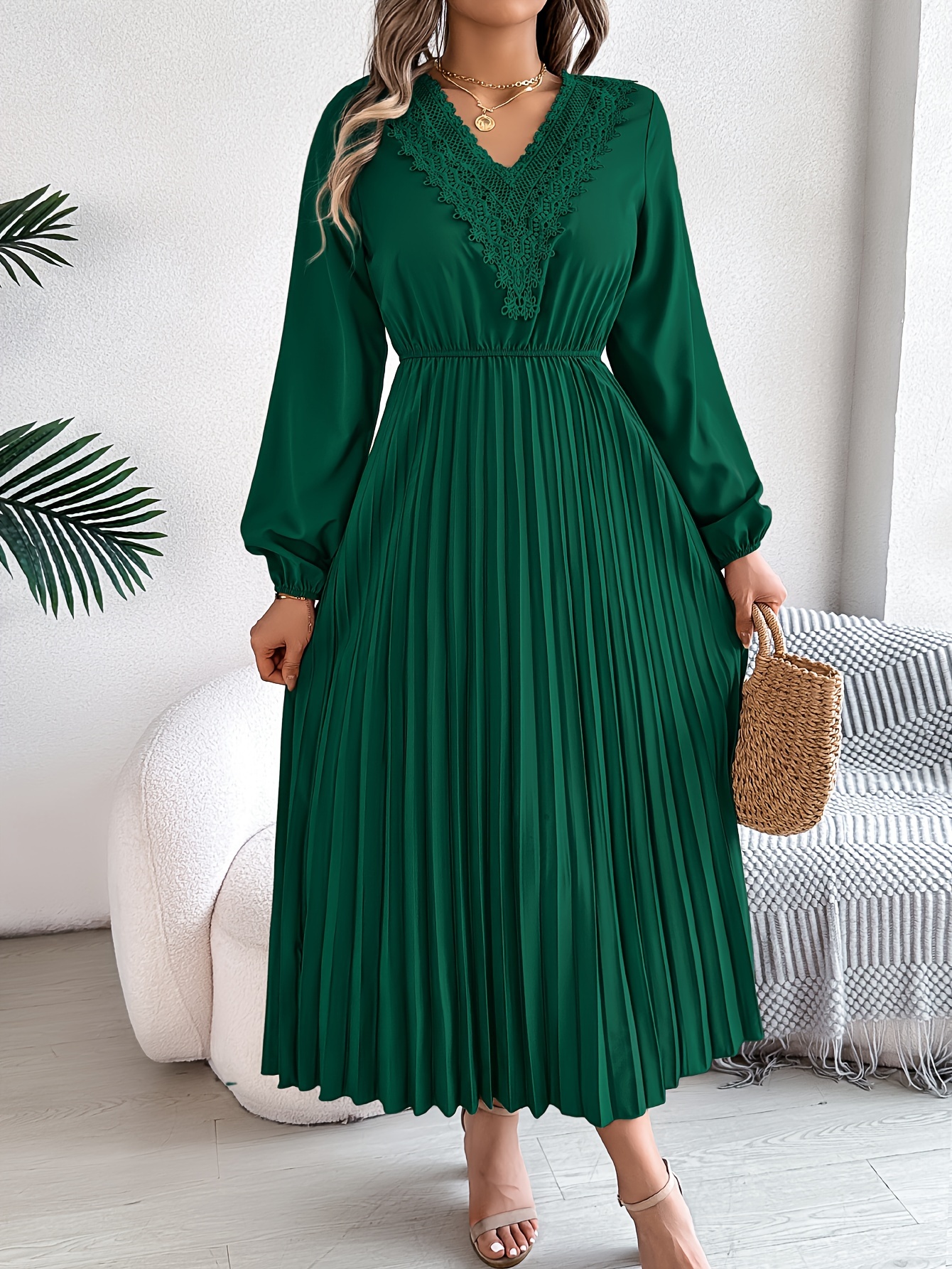 elegant lace v neck winter dress fitted waist cinching long - Temu United  Arab Emirates