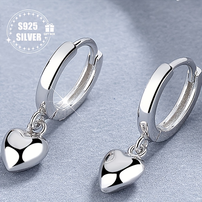 

Elegant Drop & Dangle Earrings - 1 Pair 925 Sterling Silver Anti-allergy Small Love Heart Earrings, Simple Heart Dangle Earring, Fine Jewelry Gift For Daily And - 1.9g