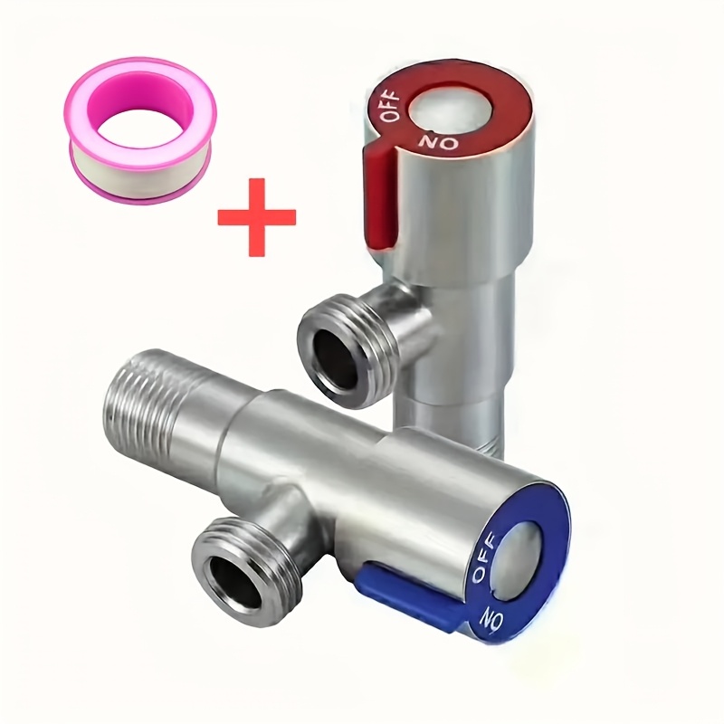 2-pack Universal Stainless Steel Angle Valve With Sealing Tape, G1/2 Thread, Adjustable Water Flow, Hot And For Toilet, Faucet, Water Heater