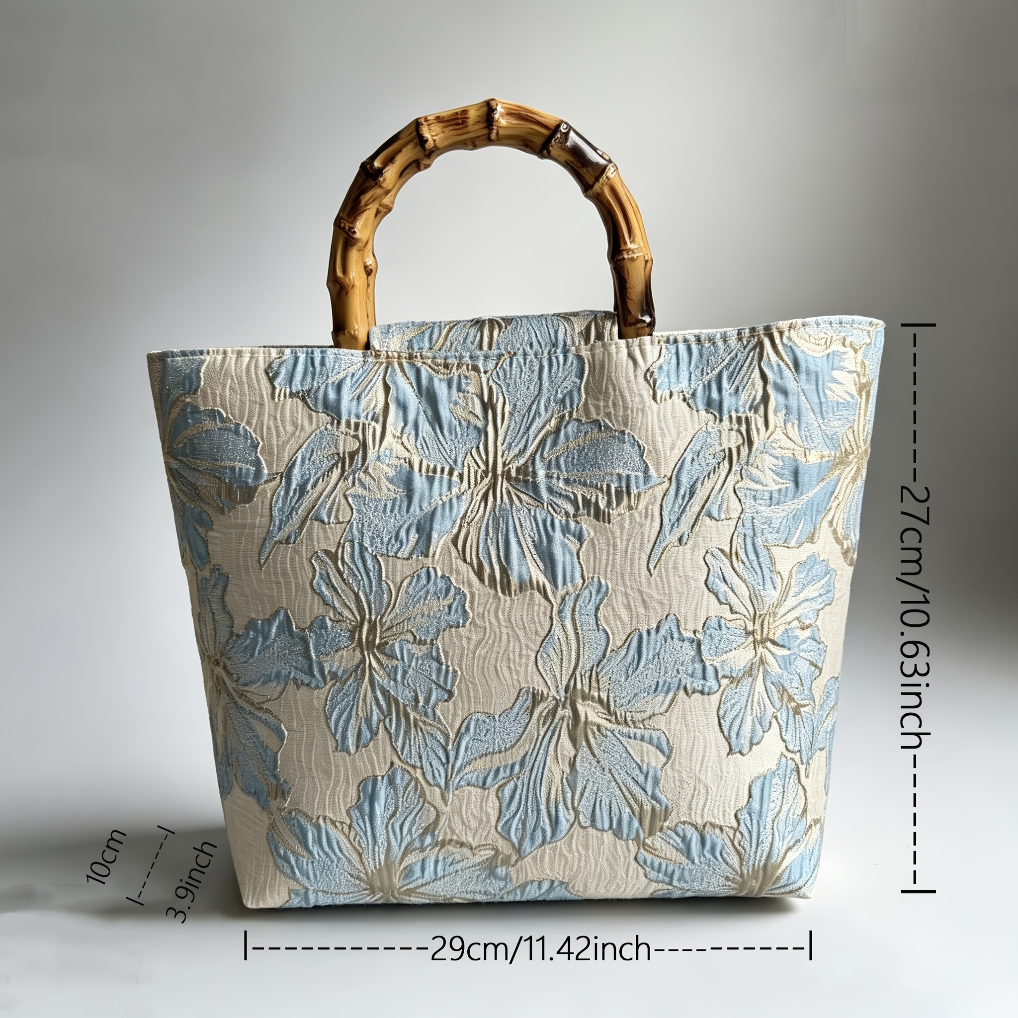 TEMU Vintage Light Luxury Blue Floral Women's Tote Bag, High-quality Exquisite And Elegant Large-capacity Handbag, Versatile Style For European And