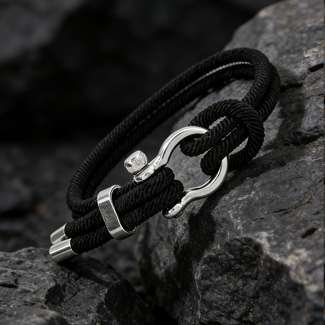 TEMU Braided Nylon Rope Bracelet Men's Horseshoe Lock Easy And Nautical Style, Suitable For Daily Wear, Durable And Beach Vacation Wear As A Gift For