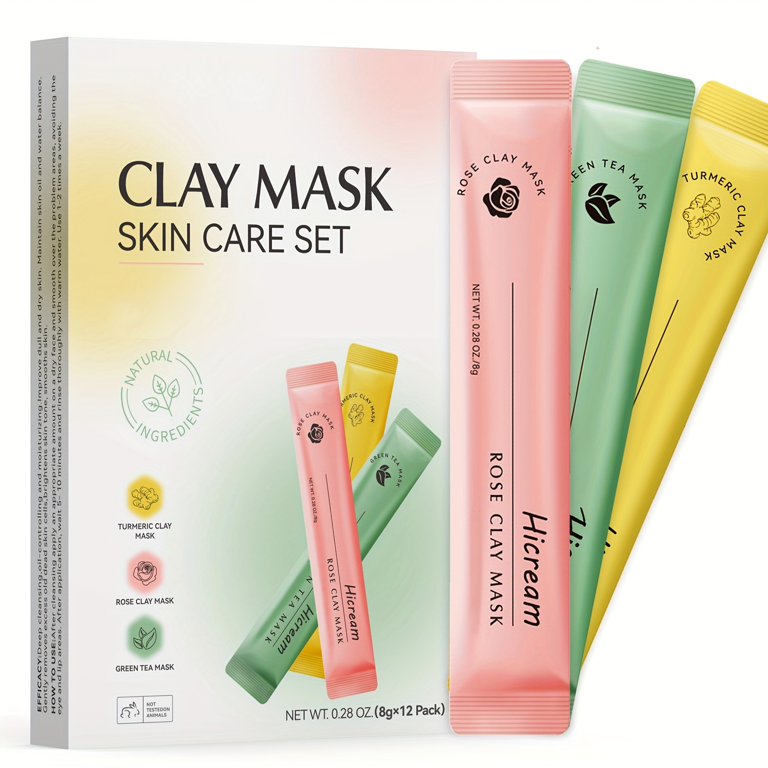 3-in-1 Clay Mask Skincare Set 12pcs, Contain 3 Types Of Facial Clay Mask Tea, Turmeric And Rose Extracts, Independent Mini Packaging For Travel, Wrinkles And , , Trendy Beauty Products