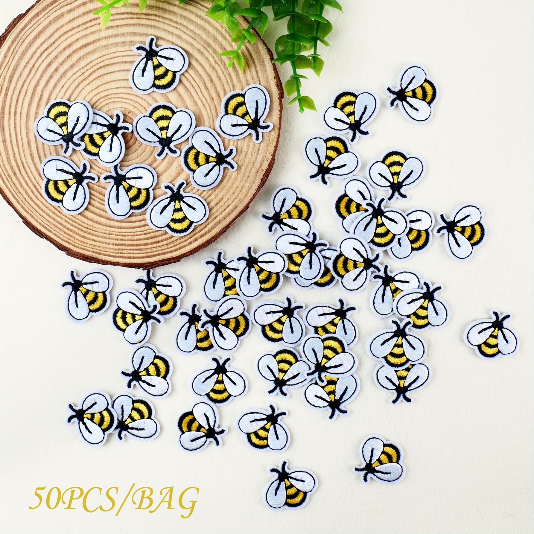50pcs Of Bee Pattern Iron-on Patches, Sewing Embroidery Patch For Clothes, Shoes, Bag, Hat, Jeans Additions