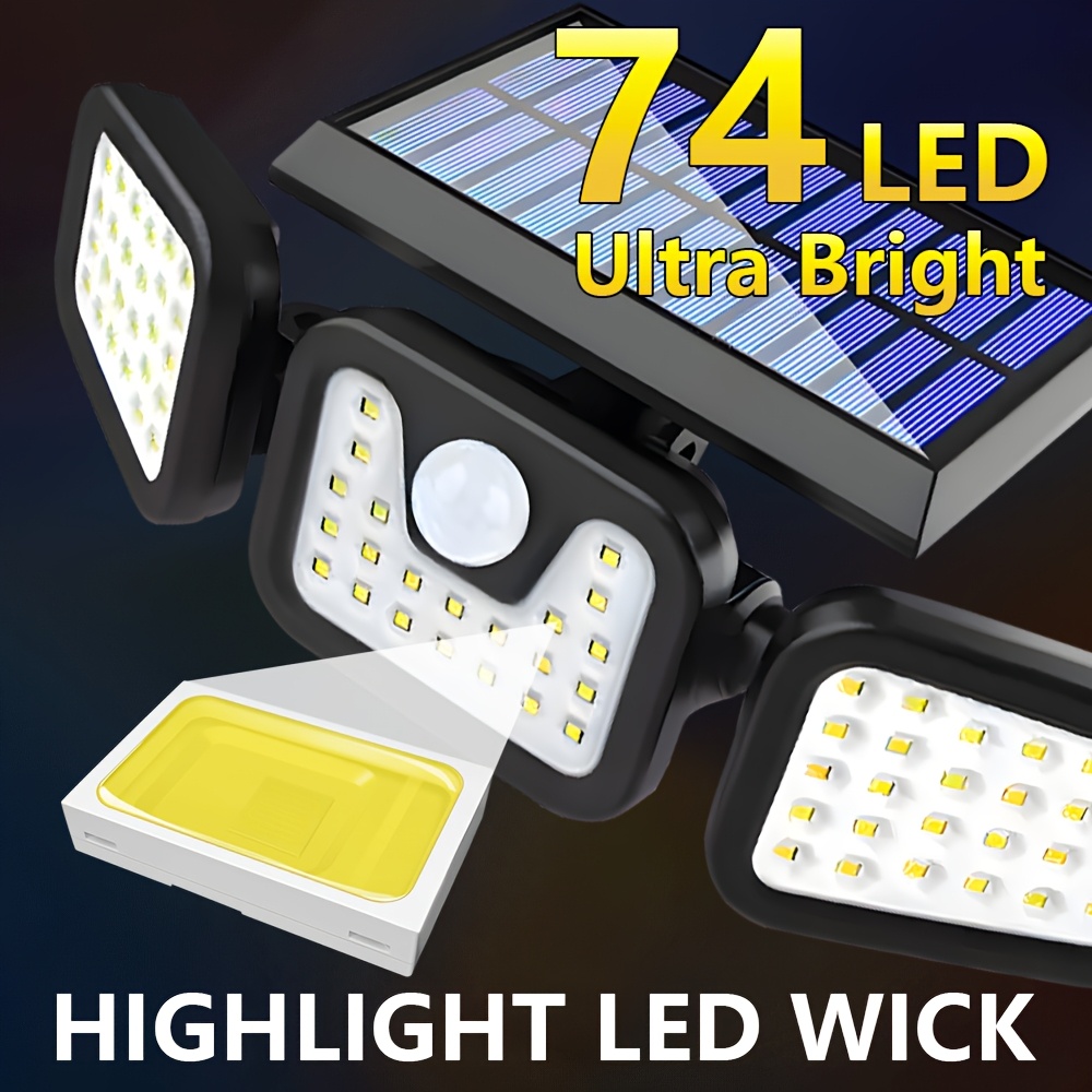 2pcs Polyhedral Lighting Wall Lights Three Sided Luminescence Solar Outdoor Lights High-Power Outdoor Motion Sensor Light Outdoor Solar Lights 300° Wide Angle Floodlight Outdoor Security Light for Patio, Garden, Yard
