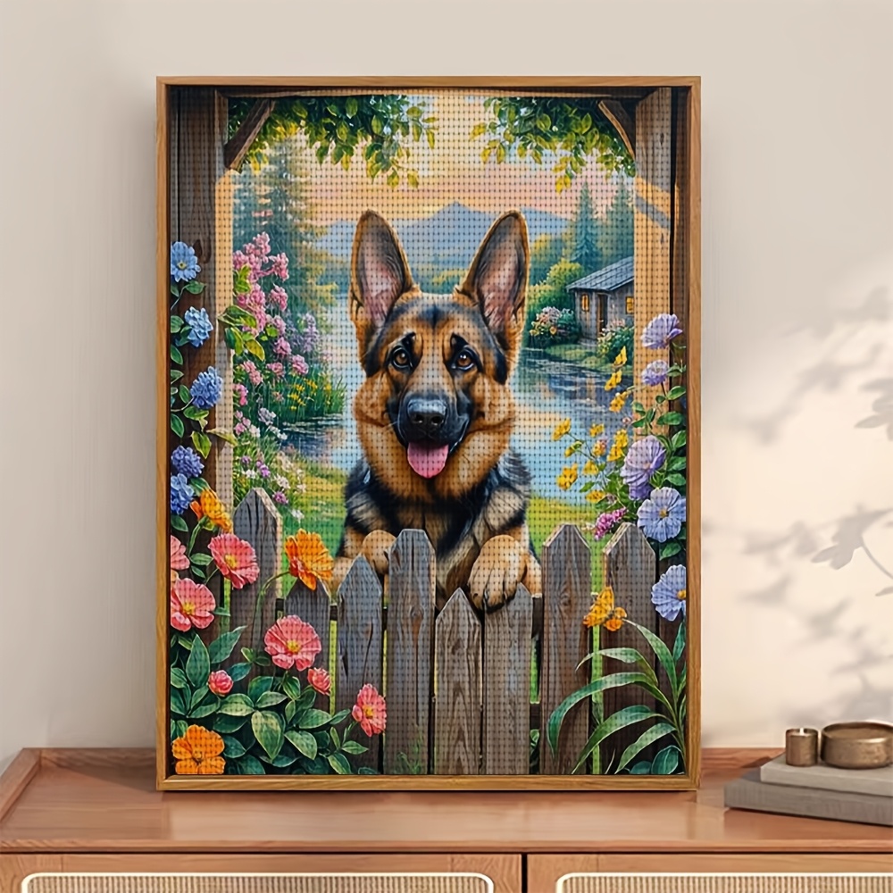 Frameless Cross-Stitch Printed Kit Featuring German Shepherd