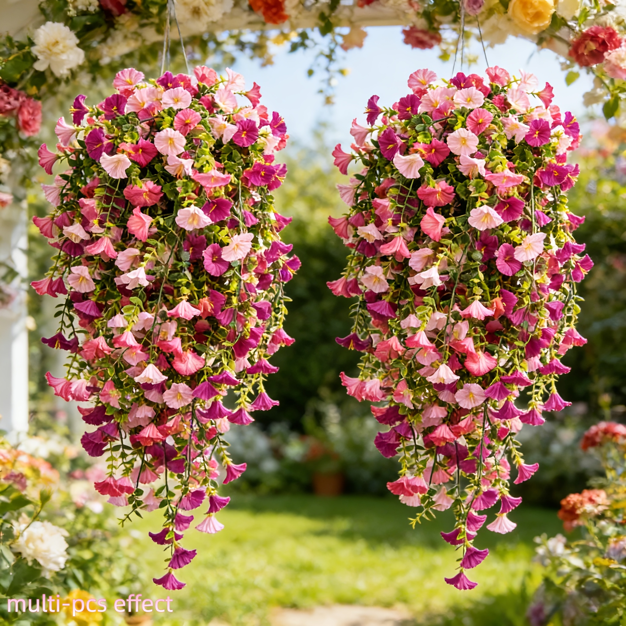 two realistic artificial   hanging decorations uv resistant flowers in pink and fuchsia suitable for indoor and outdoor home decor front door wreaths wedding arrangements easter valentines day mothers day ramadan
