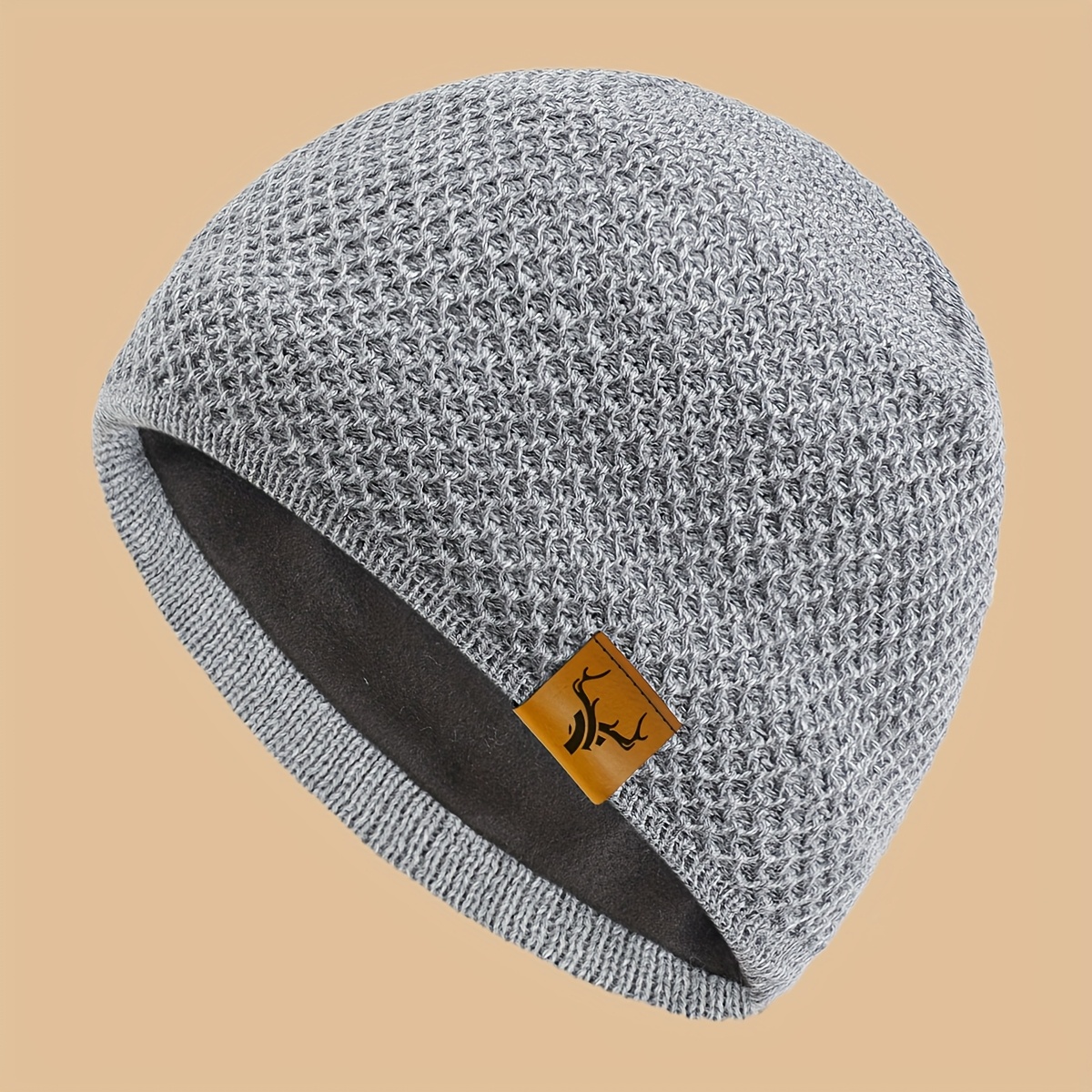 TEMU 1pc Cadeau de Noël Étiquette de Mode Épais Chapeau Court, avec Doublure en Peluche Bonnet d'Hiver à , Bonnet Chaud Confortable, Chapeau de Ski