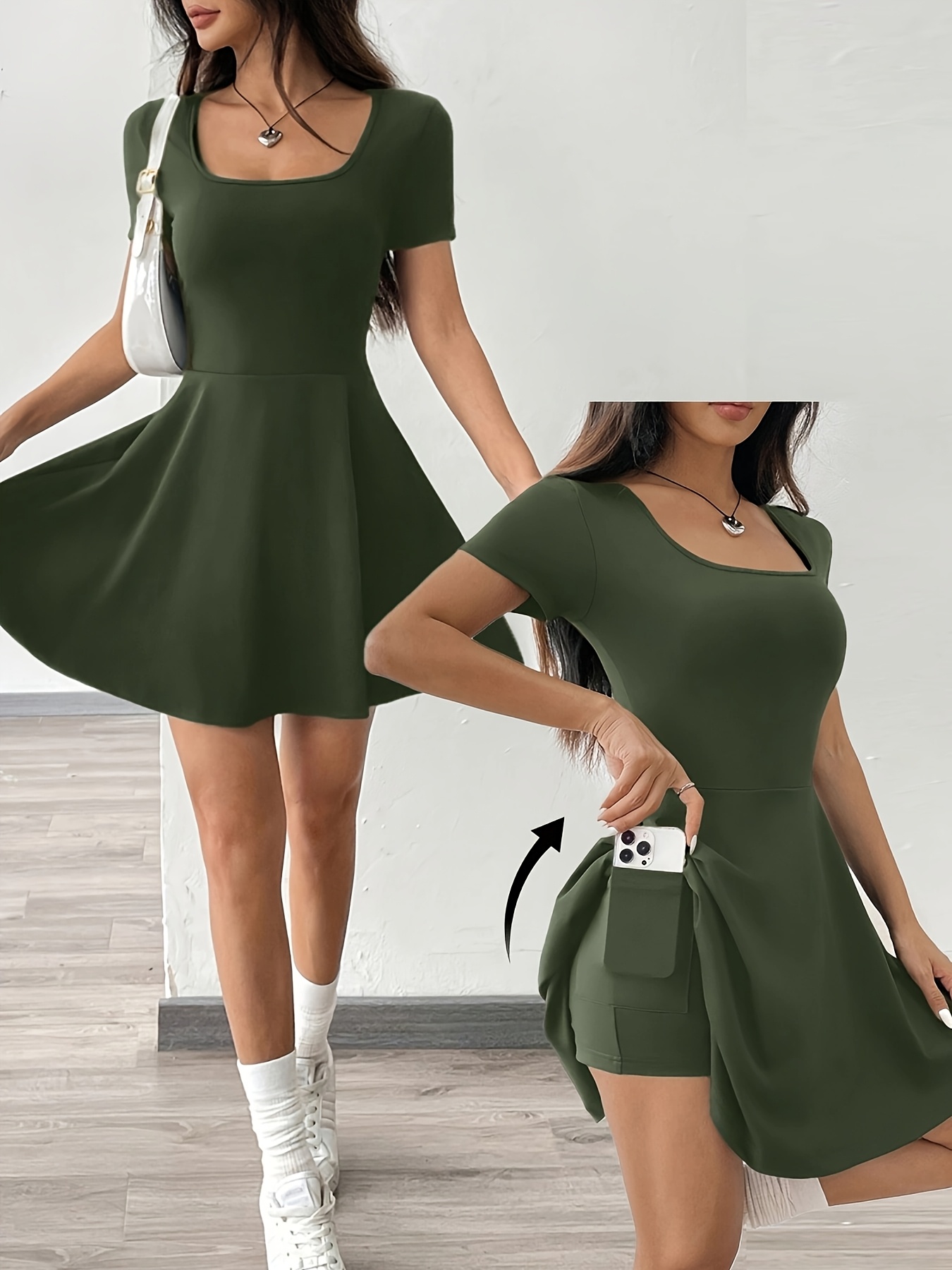 brown knitted short casual dress     workouts for women details 45