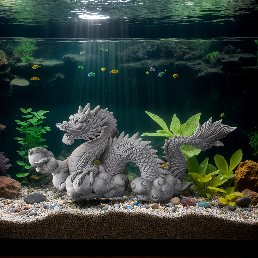 水槽用ドラゴン チャー - 手彫りセラドン石の魚タンク安全装飾