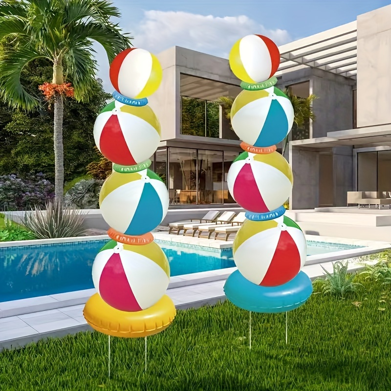 

2 Sets Of 6pcs Beach Ball Yard Sign With Stakes, Beach Signs For Garden Lawn, Outdoor Yard Signs Decorations, Summer Yard Stakes For Party Decorations, Garden Party Supplies Props