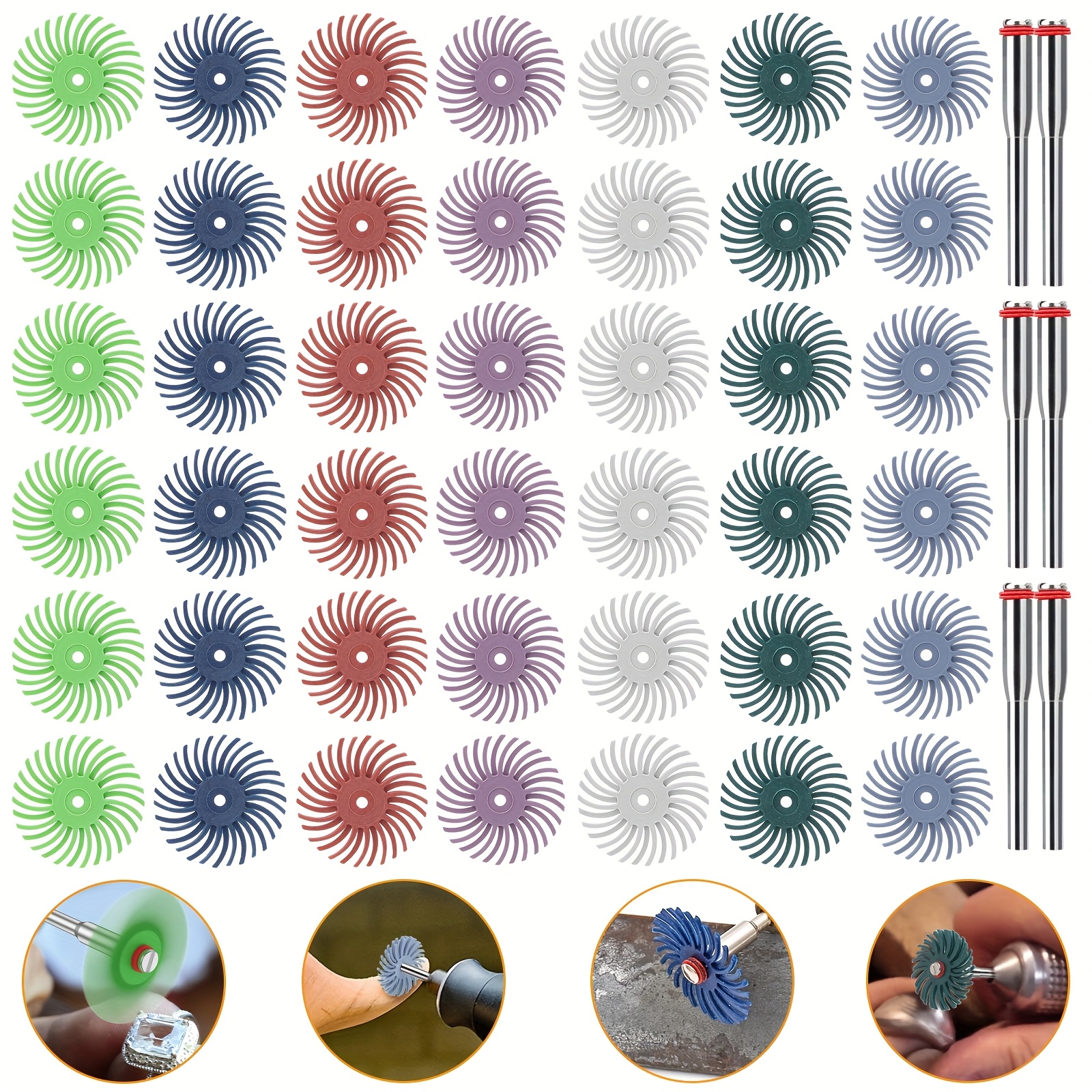 TEMU 42pcs 1 Inch Radial Bristle Disc Assortment Kit, Elastic Detail Abrasive Brush For Rotary Tools, Bristle Wheel For Jewelry Wood Metal Polishing,