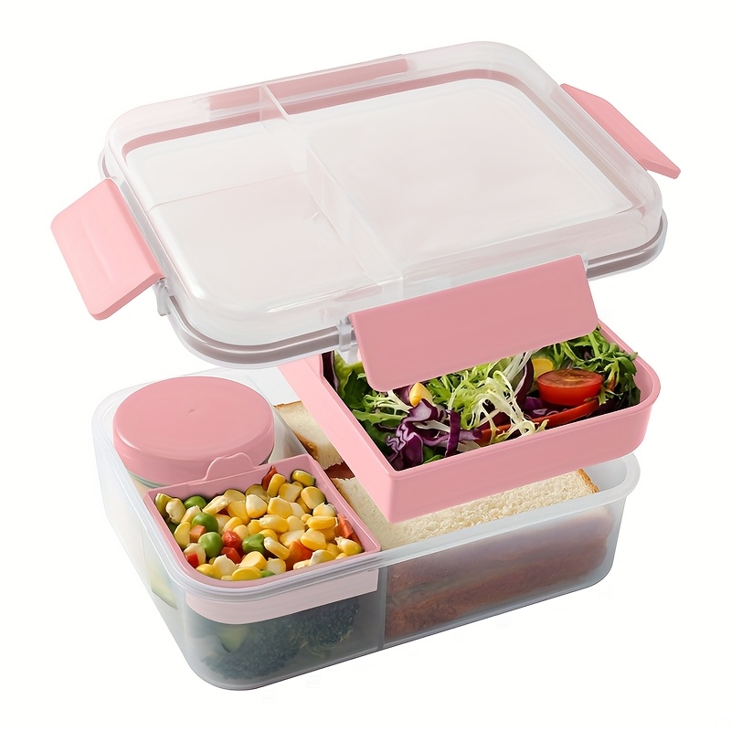 1pc Lxuelxic Bento Box With Lid & Compartmentalized Lunch Container - Multifunctional Portable Meal With Independent Sauce Cup, Microwaveable For Heating (plastic, Suitable For, Office, Picnic)