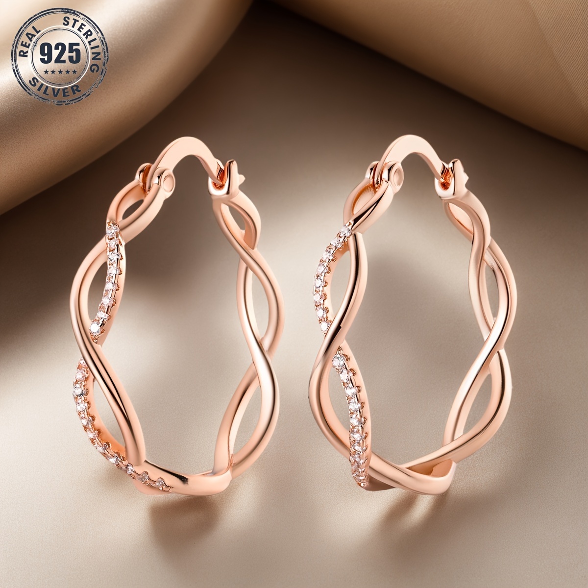 

Elegant 18k Rose Gold-plated S925 Sterling Silver Hoop Earrings With Sparkling Zirconia - Perfect Gift For Her, Suitable For & , , 4.23g/ 0.15oz, Ear Jewelry