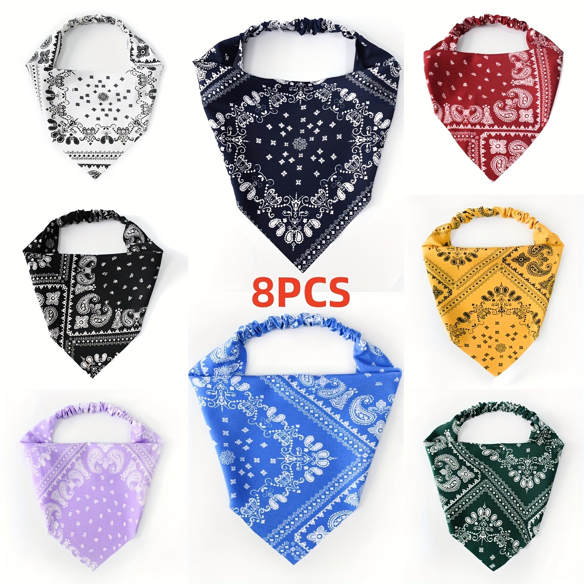 TEMU 8pcs Vibrant Headbands - Soft Polyester, Chic Triangular Hair Scarfs In Assorted Colors For , Ideal For Casual Wear, Parties, Photography & , Head Scarf