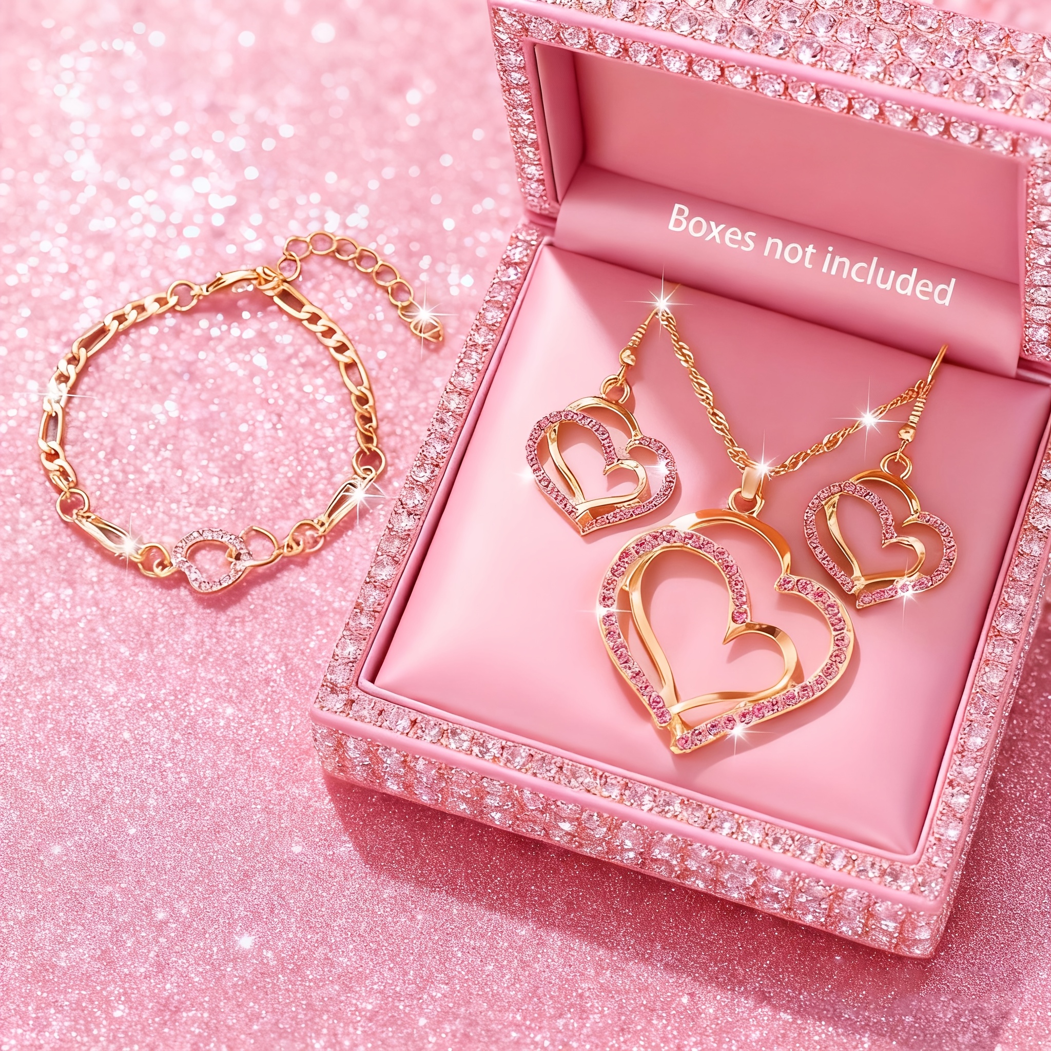 TEMU 4 Piezas de Joyería Elegante con Corazones Brillantes - Conjunto de Collar, Aretes y Pulsera con Detalles, Ideal para Atuendos Informales y