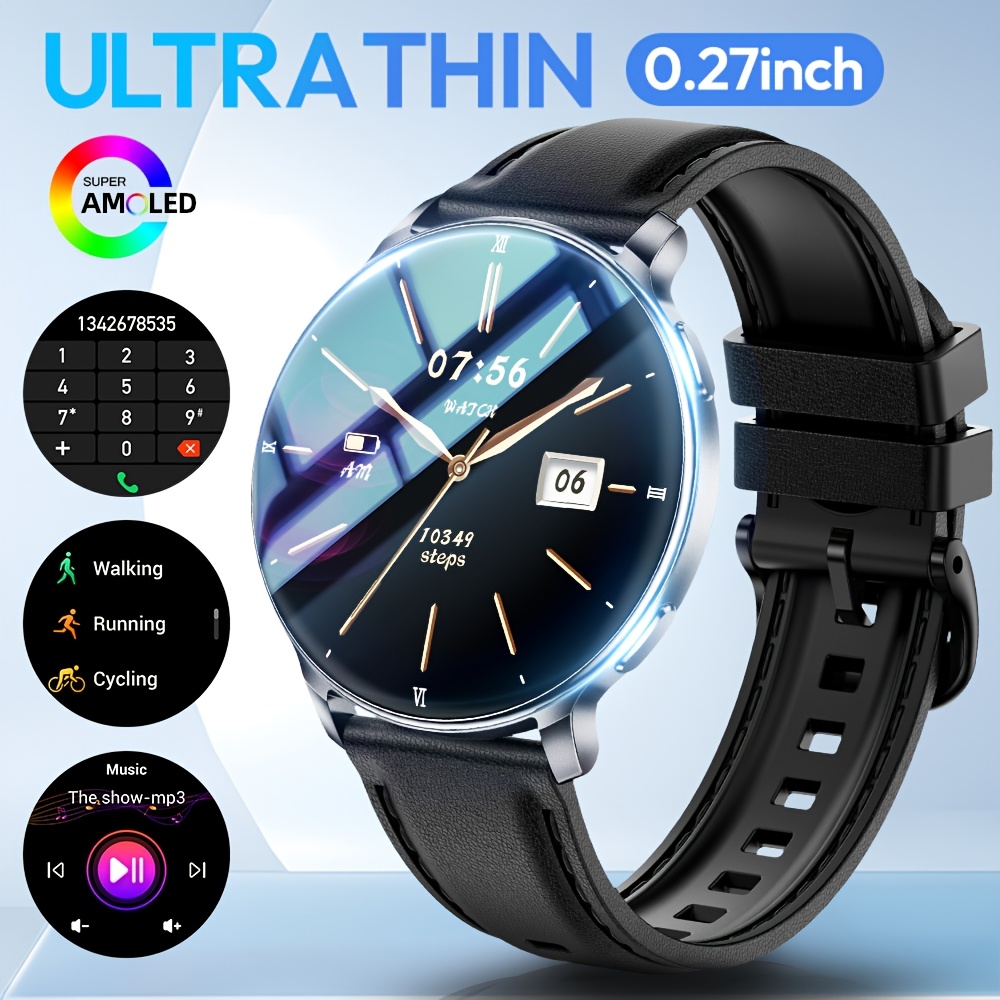 0.69 cm Ultra-thin AMOLED HD Smart Watch with LED Flashlight, AI Assistant, Making/Receiving Calls, Music Control, Slim Round Fitness Tracking Device for Women Men with 100+Sports Modes, Step Counting, Ideal for Gifts