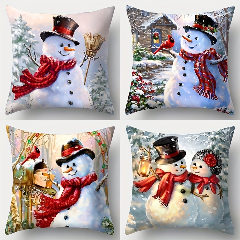 

4pcs Set, Christmas Snowman Pillowcase, Christmas Pillowcase, 17.7in*17.7in, - , Christmas Decoration, Sofa , Pillowcase