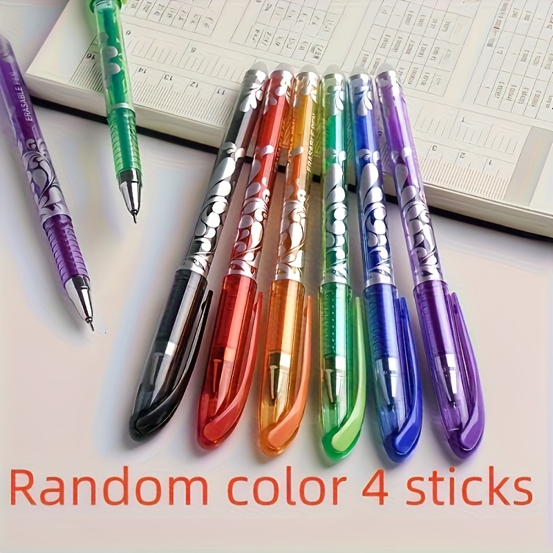 TEMU 4pcs Six-color Erasable Glue Liquid Ink Pens, Random Four-pack Of Different Colors, Blue And White Porcelain Eraseable Liquid Ink Pen, 0.5mm