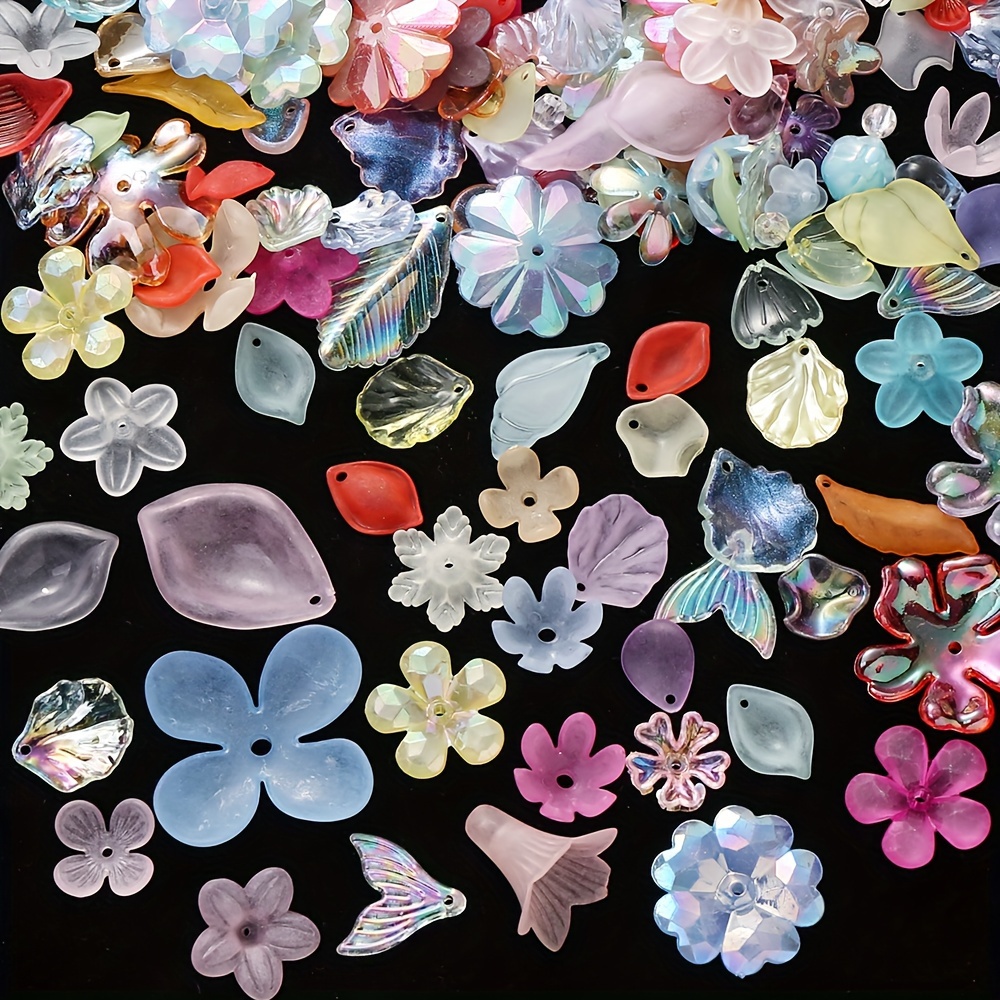 TEMU Lot de 30g de Perles Acryliques Pastel - Assorties de Fleurs et de Feuilles pour la Fabrication de Bijoux DIY, Bracelets et Artisanat