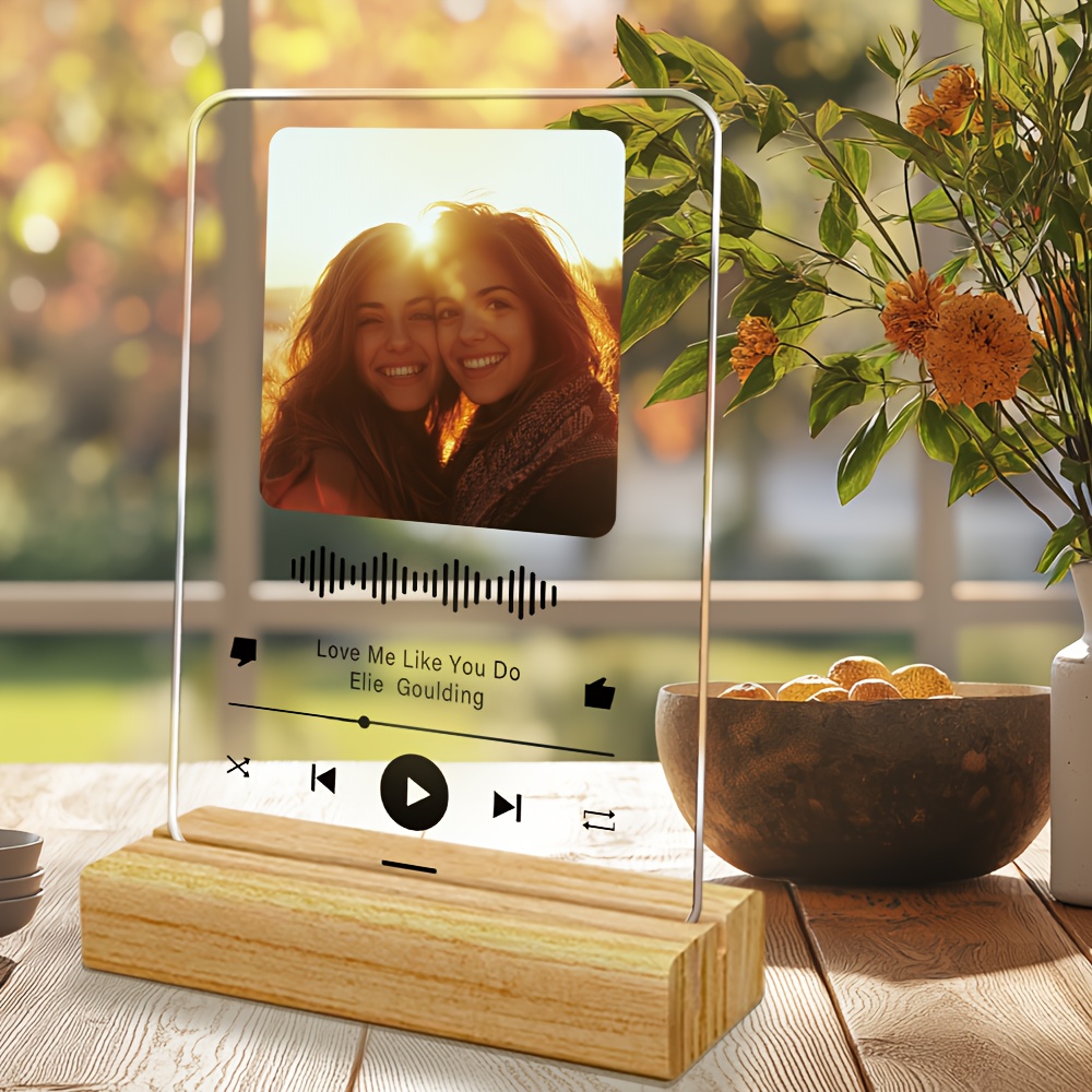 

Custom Acrylic Record Plaque With Wooden Stand - 4x5" Personalized Album Cover Decor - Perfect Anniversary Gift For Him Or Her