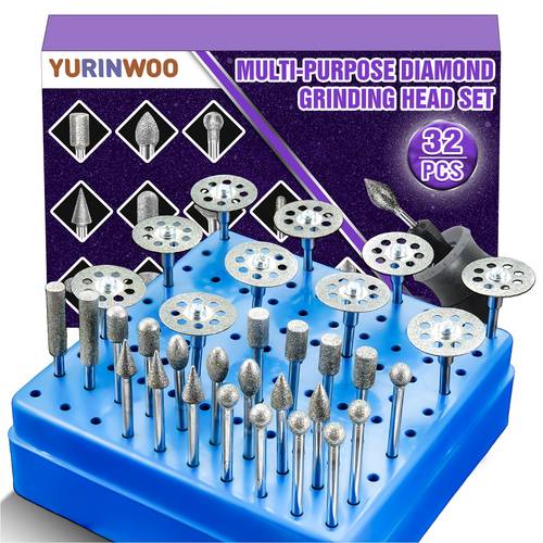 32pcs 120 mesh diamond grinding head bit set rotary tool grinding cutting wheel 1 8 shank for tile jewelry engraving rock etching carving metal wood