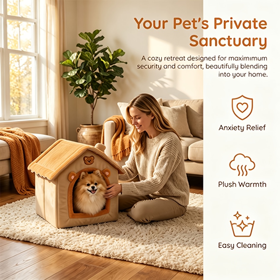 immagine dell'articolo cuccia per animali domestici stile orsetto teddy rimovibile, grotta per   in peluche   e  ,   invernale da interno   a cani di   taglia e  , utilizzabile tutto  
