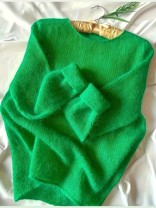 Women s Sweater - Elegant Bright Emerald Green Sweater, Soft Non-See-Through Pullover Sweater for Fall Winter, Office & Party Outfits - Women s Sweater, Autumn Wardrobe, Chic Knitwear, Quality Stitching, Stylish Top,