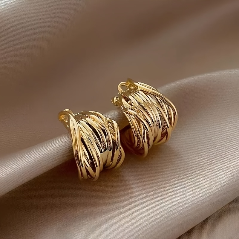 TEMU 1 paire de boucles d'oreilles C multicouches, design élégant pour femme, adaptées pour un usage et les fêtes