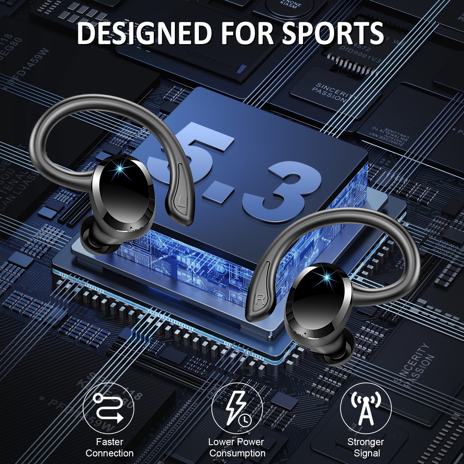 

Écouteurs Sportifs Fil Q38 avec Basses Pur - Casque Sur-Orille, Double Affichage LED, Commandes , Réduction de Bruit, Boîtier de Charge USB-C, Idéal pour & l'Exercice, Écouteurs Fil