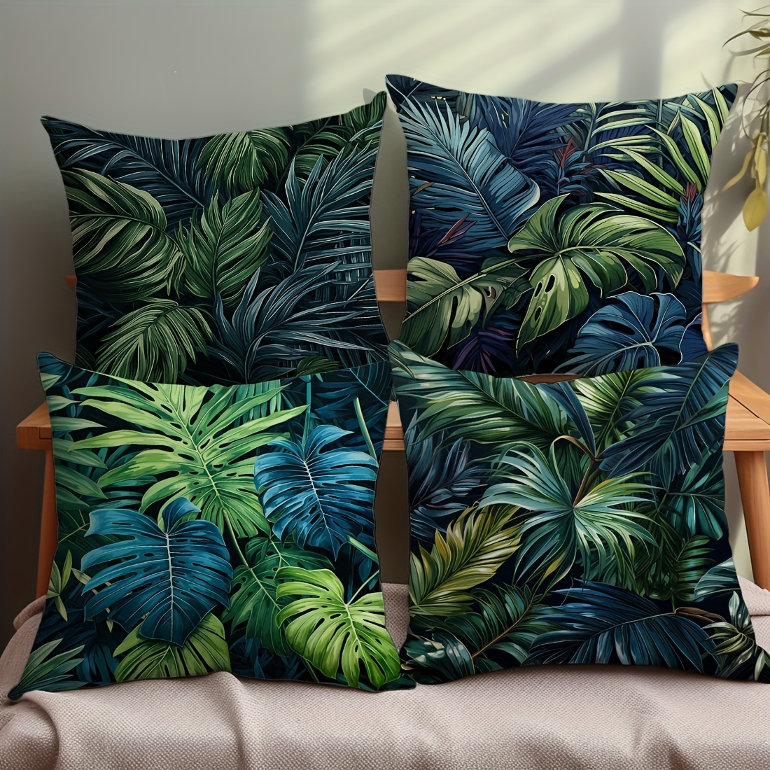 

4pcs/set Palm Leaf Peach Leather Pillowcase Home Decoration Pillowcase Sofa Pillowcase 45*45cm (without Pillow )