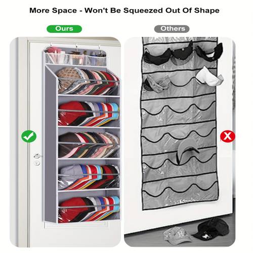 over door hat racks for baseball caps stuffed animal storage clear deep pockets hat organizer for closet or wall hold 60 hats storage holder with 3 hooks caps display grey