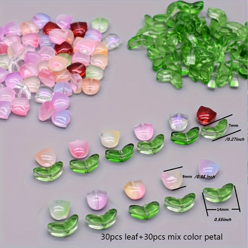 E-shop 60 Stk./Set Zufällige Farben Tulpenblätter Lose Perlen, Bunte Glas Spacer Perlen, für Schmuckherstellung, Ohrring Bastel Zubehör