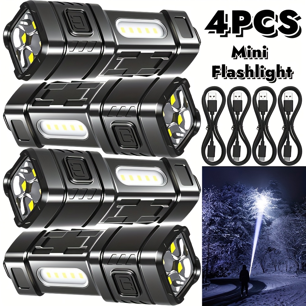 TEMU 4pcs Rechargeable Led Flashlights With Spotlight Usb Cable  Long Range Tactical Work Light For Camping Tools Survival Gadgets Emergency