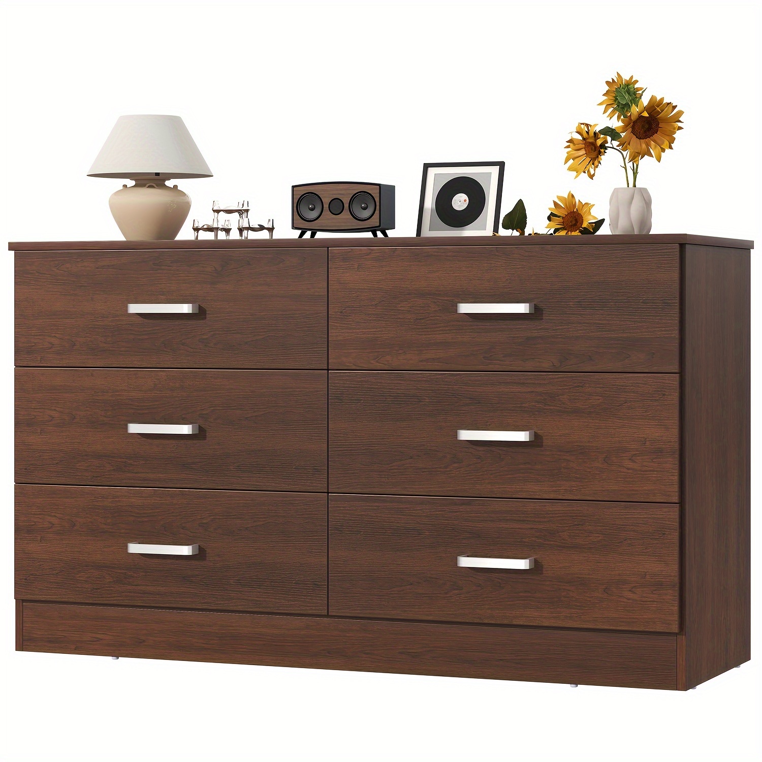 TEMU Kuajuz Brown Bedroom Dresser For Bedroom, 6 Drawers Dresser, Large Chest Of Drawers Storage Organizer, Long Dresser Tv Stand