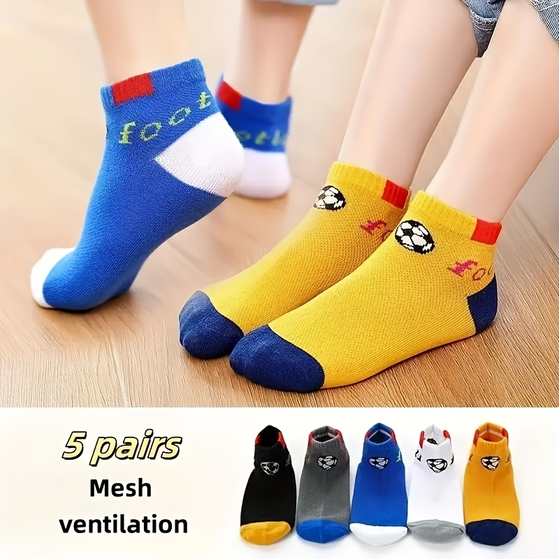 TEMU 5-pack Kids' Socks, Thin Ankle Socks