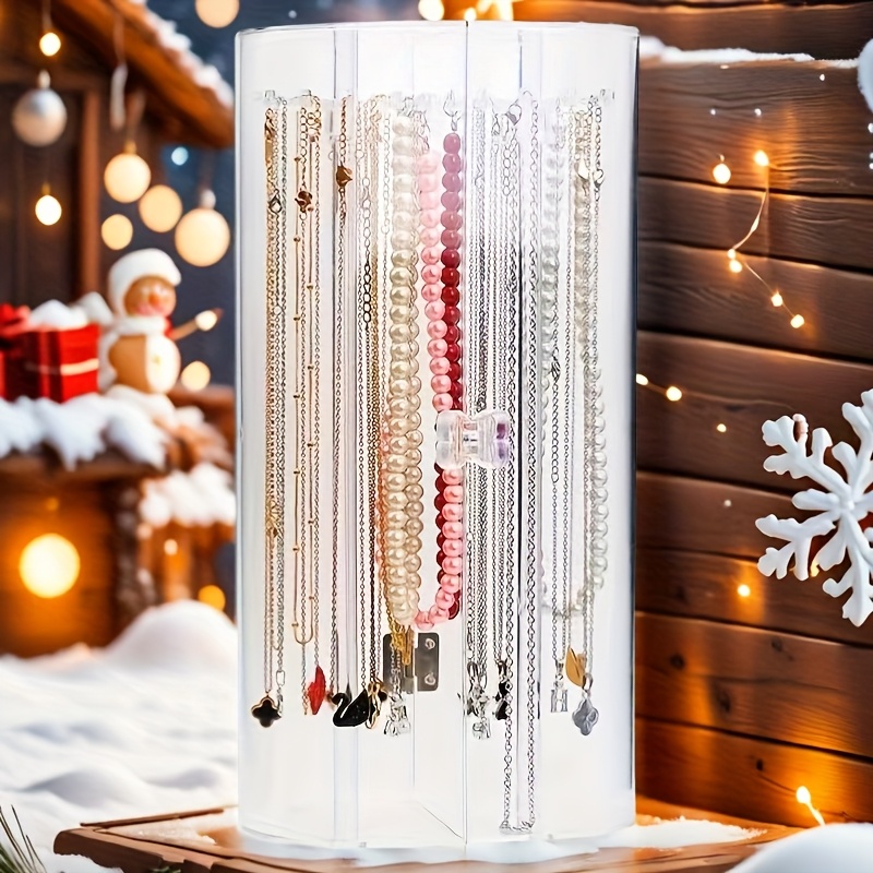 

Clear Plastic Jewelry Organizer: Desktop Necklace And Bracelet Storage With Hanging Display