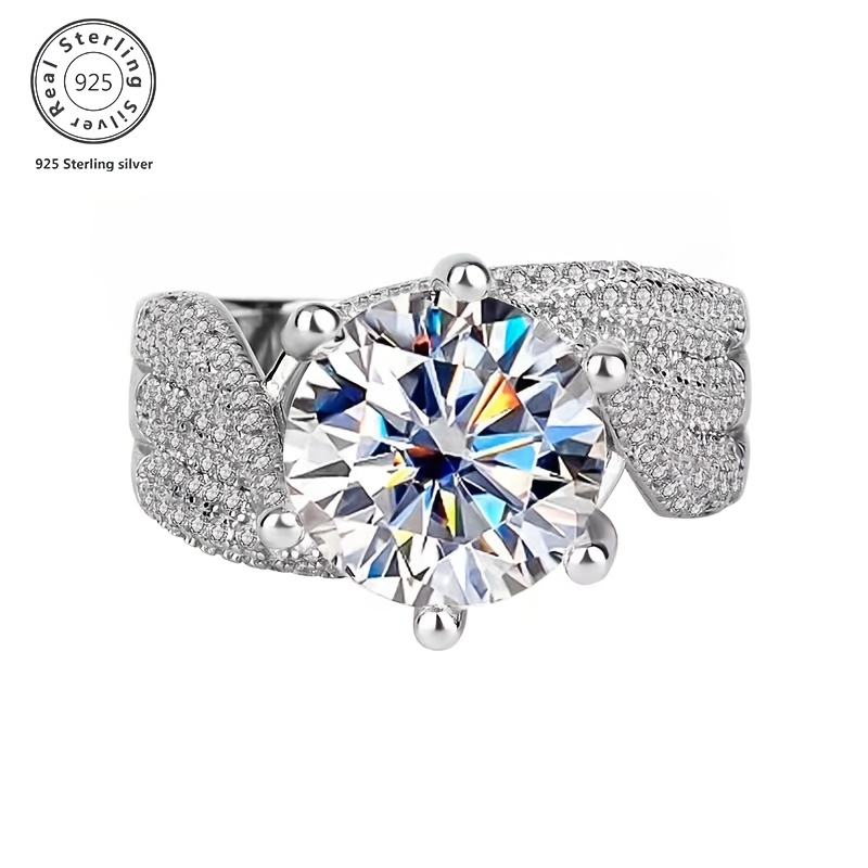 TEMU 925 Sterling Silver Lab Moissanite Ring Chain, Vvs1 Round Cut Clear 925 Silver Plated Moissanite Ring, Wedding, Valentine's Day, Halloween,