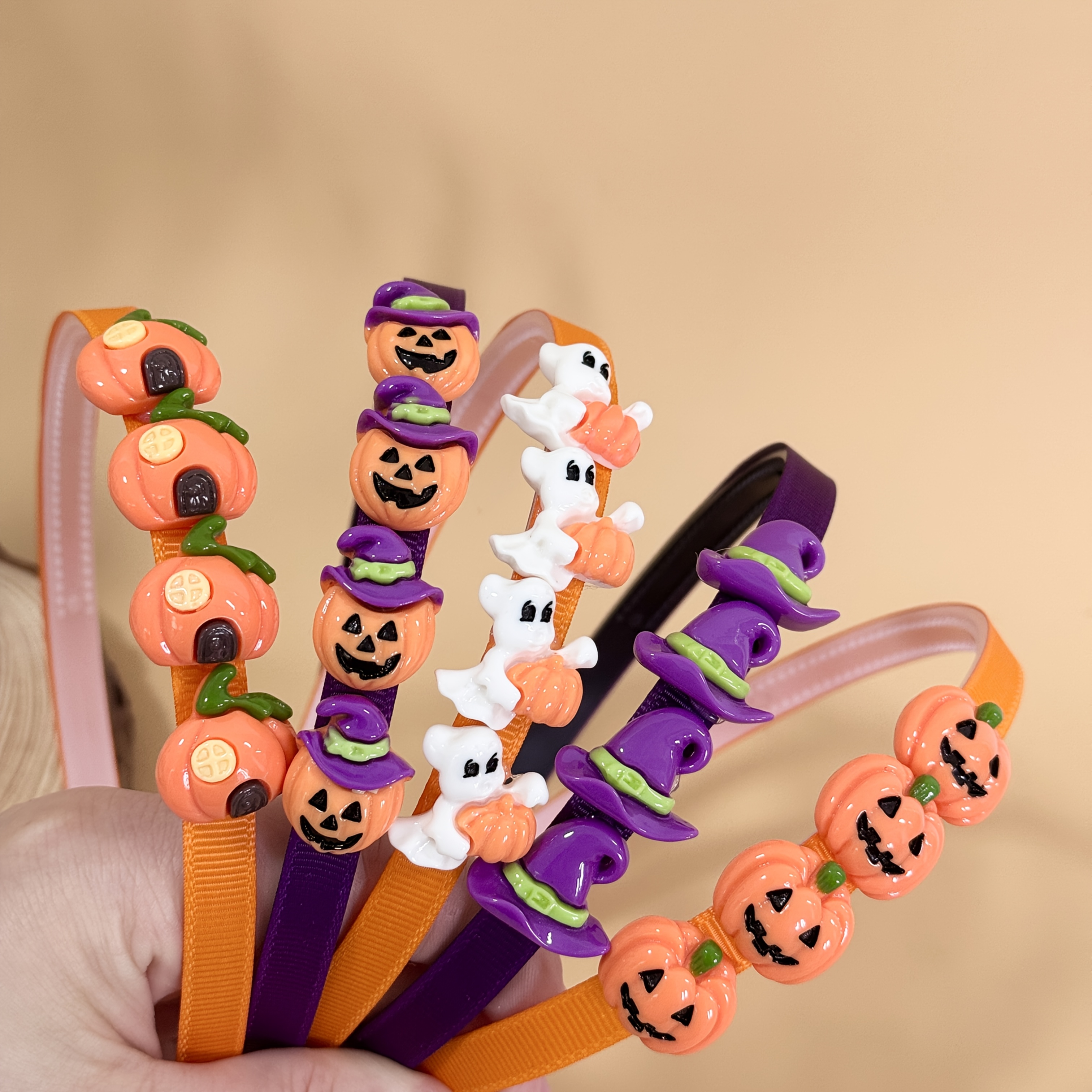 TEMU 5 Cerchietti di plastica a forma di cartone animato di Halloween, per capelli da e zucca, per capelli da donna, cerchietti per travestimenti di