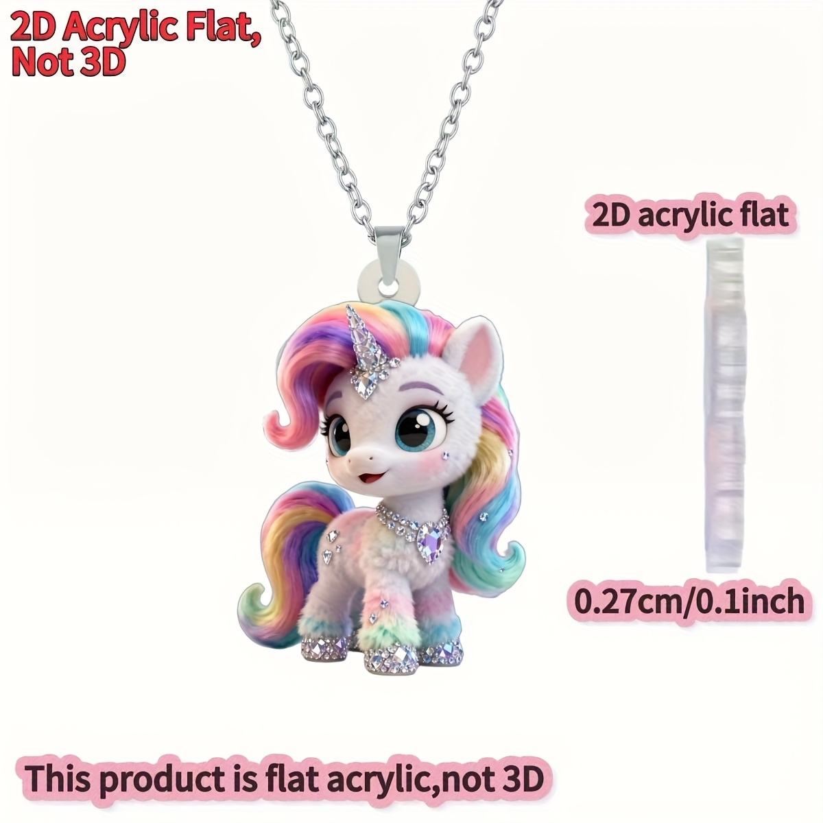 E-shop 2D Flach, [2D Flach] 1 Stück, Acryl Neuer Stil Unisex Halskette, Niedliches Pony DIY Anhänger Mode Pulloverkette, Ideales Geschenk für